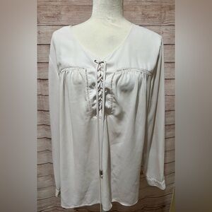 Vince Camuto white polyester lace up blouse, size extra large XL